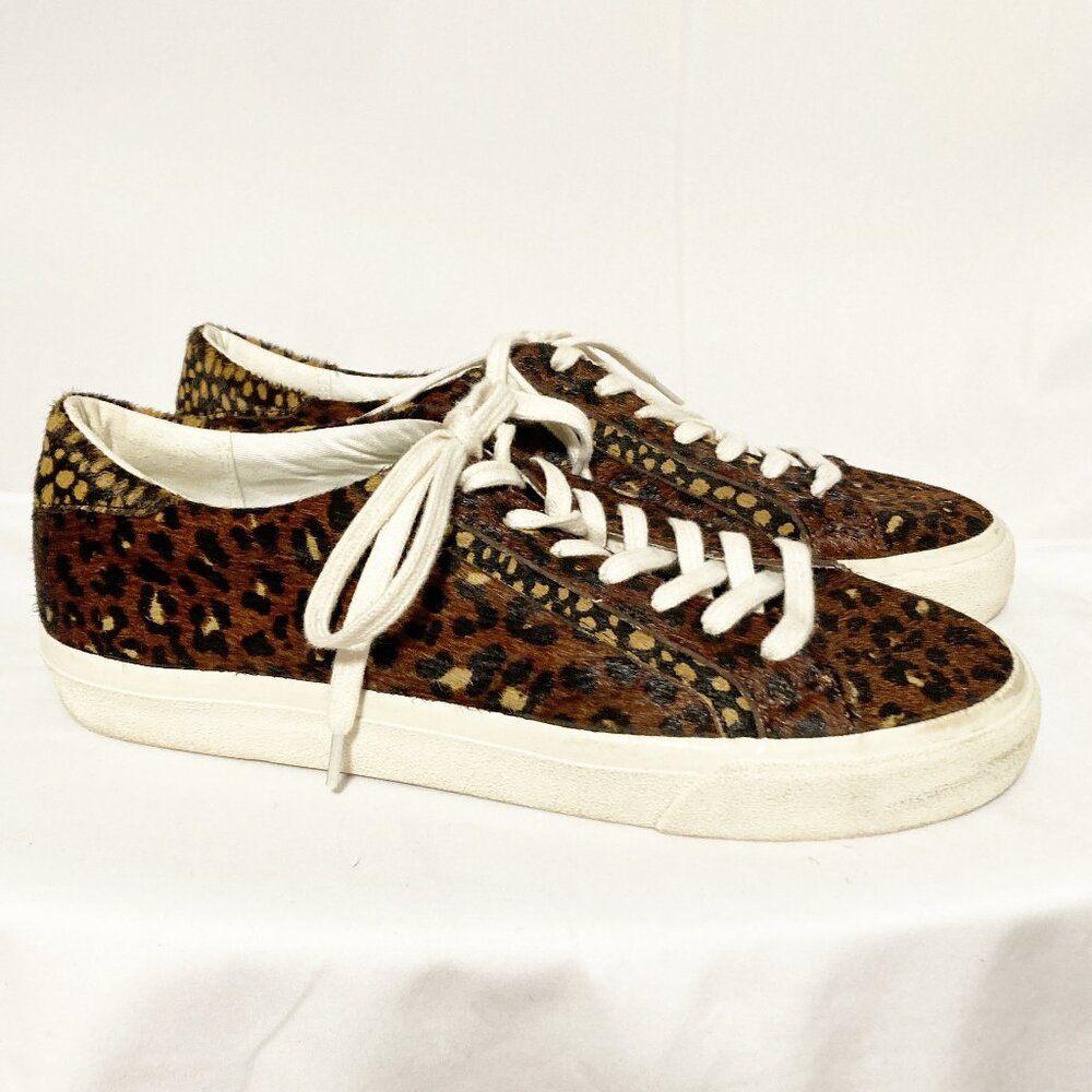 Madewell Sidewalk Low Top Sneakers Painted Leopard Calf Hair Wide Size 10W 8.5M
